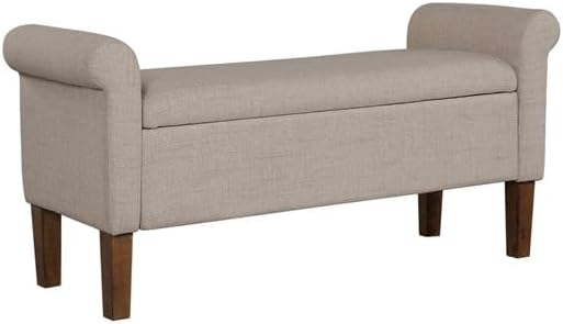 510 DESIGN Storage Ottoman - Solid Wood Legs, Polyester Fabric Entryway Accent Bench with Rolled Armrest - Modern Style Bed End Bench with Storage Bedroom Furniture, Aubrey, 46' W, Cream, 1 Piece