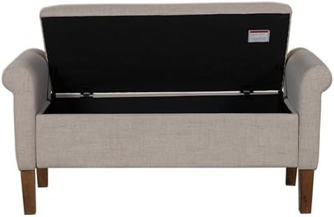 510 DESIGN Storage Ottoman - Solid Wood Legs, Polyester Fabric Entryway Accent Bench with Rolled Armrest - Modern Style Bed End Bench with Storage Bedroom Furniture, Aubrey, 46' W, Cream, 1 Piece
