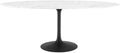 Modway Lippa 78' Oval-Shaped Mid-Century Modern Dining Table with Artificial Marble Top and Black Base