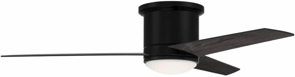Craftmade 52' Cole CLE52FB3 Hugger Indoor/Outdoor Damp Ceiling Fan in Flat Black Finish, Flat Black/Greywood Blades, Integrated LED Light Kit, Optional Lens Cover, Remote and Wall Control Included