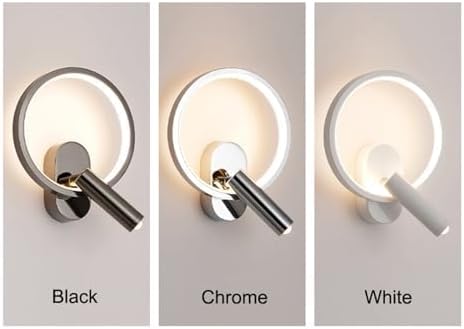 Adjustable Rotating LED Wall Lamp - Modern Bedroom Reading Light, Dimmable 3-Color Indoor Spotlights, Sleek Black Design for Bedside Lighting Solutions