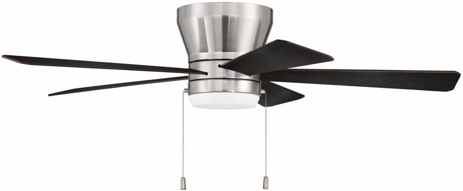 Craftmade 52' Merit MER52BNK5 Hugger/Flushmount, Indoor, Reversible Ceiling Fan, Brushed Polished Nickel Finish, Black Walnut/Grey Walnut Blades Included, Integrated 18W dimmable LED Light Included