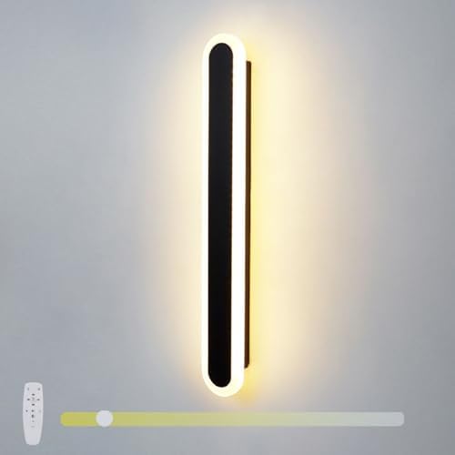 Dimmable LED Wall Sconce with Remote Control - Modern Long Oval Indoor Lighting Fixture, 3000K-6500K Adjustable Brightness, Ideal for Bedroom, Corridor, and Reading Areas
