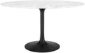 Modway Lippa 54' Oval-Shaped Mid-Century Modern Dining Table with Artificial Marble Top and Black Base