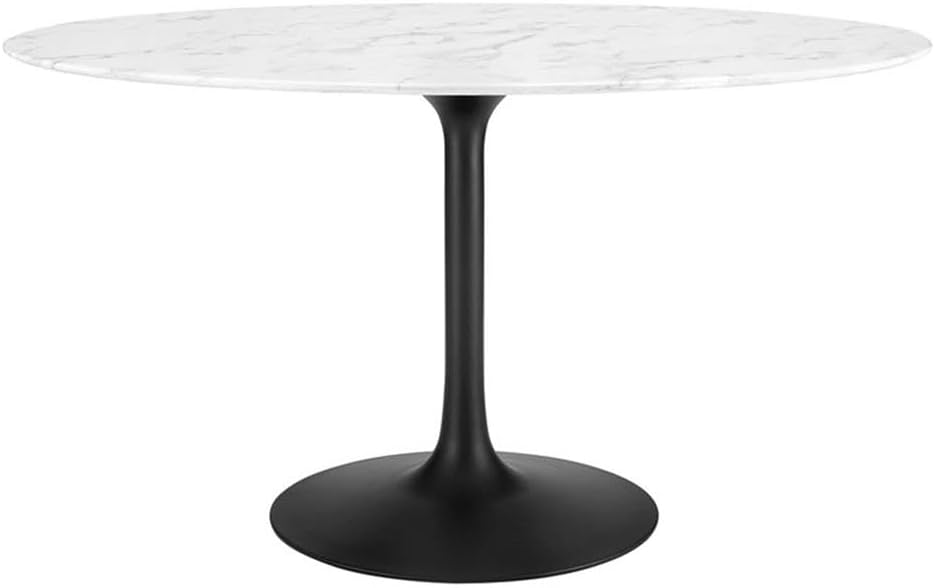 Modway Lippa 54' Oval-Shaped Mid-Century Modern Dining Table with Artificial Marble Top and Black Base