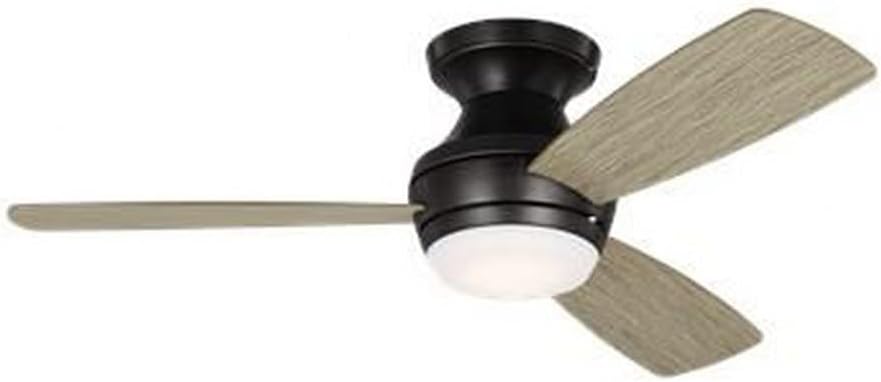 Monte Carlo 3IKR44AGPD Ikon 44' Dry Locations Flush Mount/Hugger Ceiling Fan with LED Light Kit and Hand Remote, 3 Light Grey Weathered Oak Blades, Aged Pewter