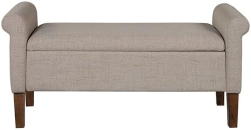 510 DESIGN Storage Ottoman - Solid Wood Legs, Polyester Fabric Entryway Accent Bench with Rolled Armrest - Modern Style Bed End Bench with Storage Bedroom Furniture, Aubrey, 46' W, Cream, 1 Piece