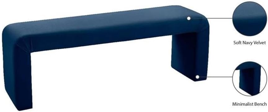 Meridian Furniture Minimalist Collection Modern | Contemporary Velvet Upholstered Bench, 53' W x 14.75' D x 18.25' H, Navy