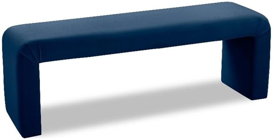 Meridian Furniture Minimalist Collection Modern | Contemporary Velvet Upholstered Bench, 53' W x 14.75' D x 18.25' H, Navy
