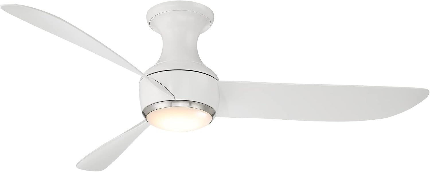 Modern Forms Corona Smart Indoor and Outdoor 3-Blade Flush Mount Ceiling Fan 52in Nickel White 3000K LED Light Kit and Remote Control worksworks with Alexa and iOS or Android App, 52in Blade Span
