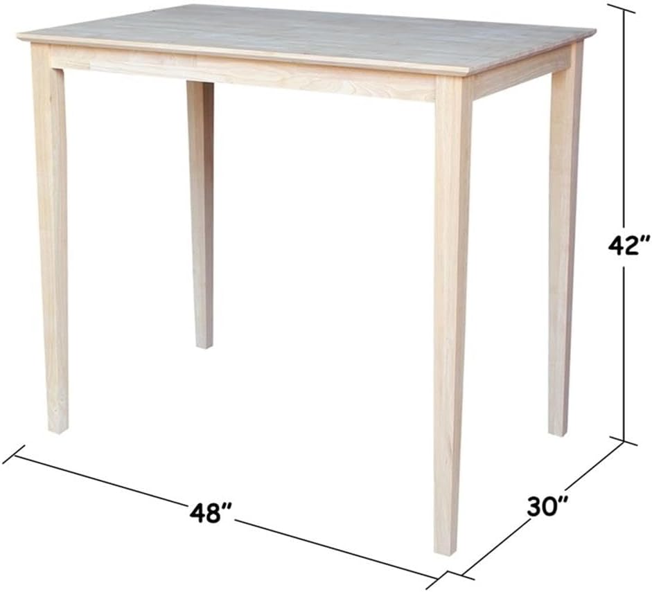 International Concepts Table Top Solid with Wood Bar Height Shaker Legs, 30 by 48-Inch, Unfinished