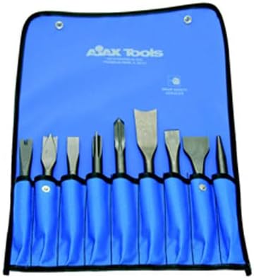 AJAX Tools 9029 Master Chisel Set, 9-Piece Air Hammer Chisel Kit – .401 Turn Type Shank Pneumatic Scraper, Cutter & Punch Set for Automotive Body Repair, Mufflers, Rivets & Metal Cutting