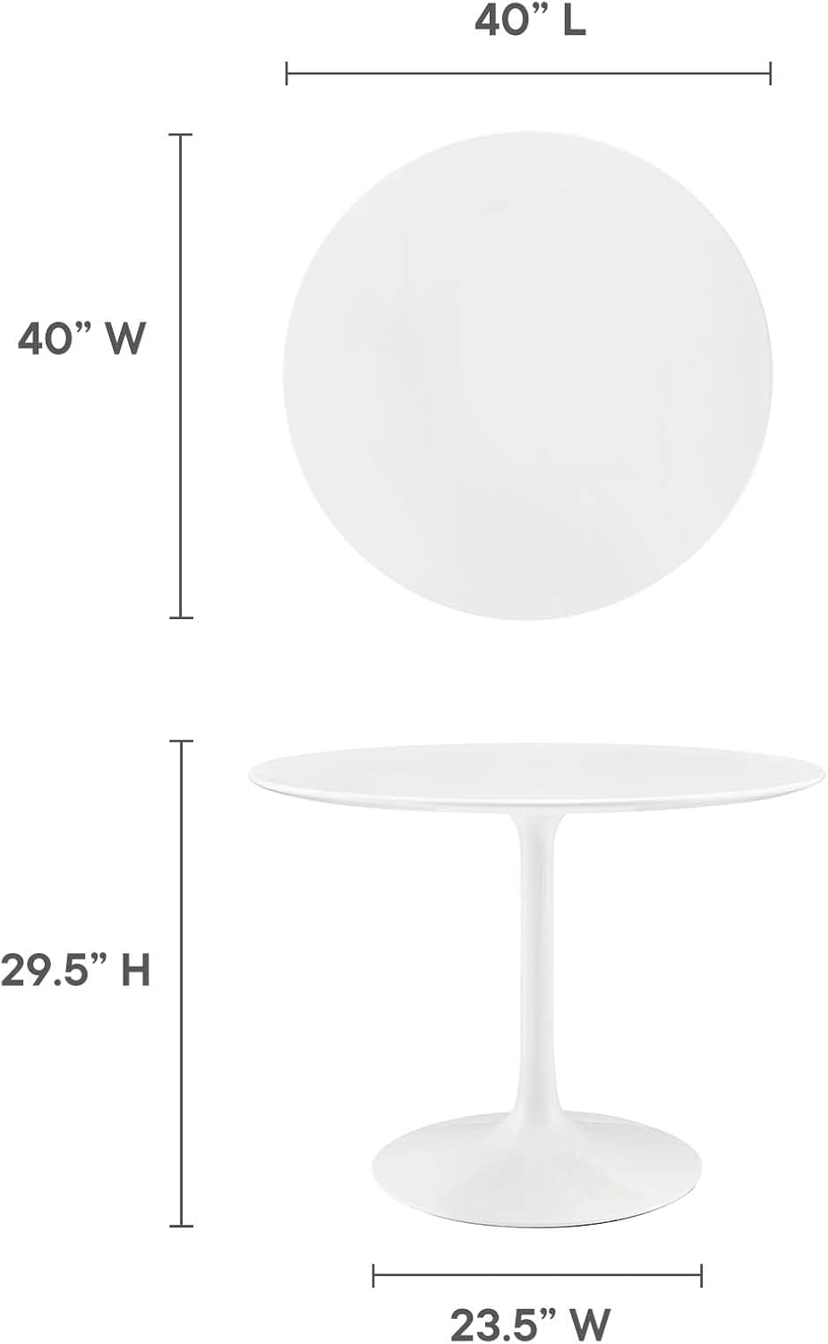 Modway Lippa Round 40' Mid-Century Modern Dining Table in White