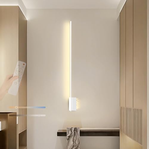 LED Wall Lamps with Remote Control, Dimmable Spotlight, Long Aluminium Strip for Bedroom, Stairs, Living Room, 80cm White - Modern Indoor Lighting Solution