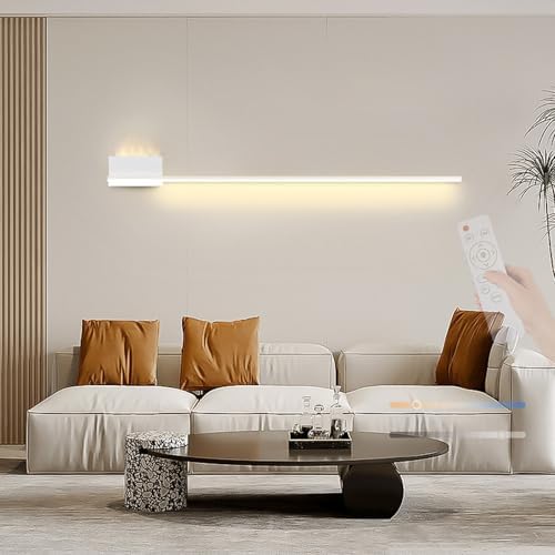 LED Wall Lamps with Remote Control & Dimming - 80cm Aluminum Spotlight Indoor Lighting for Bedroom, Living Room, Stairs - Modern White Long Strip Design