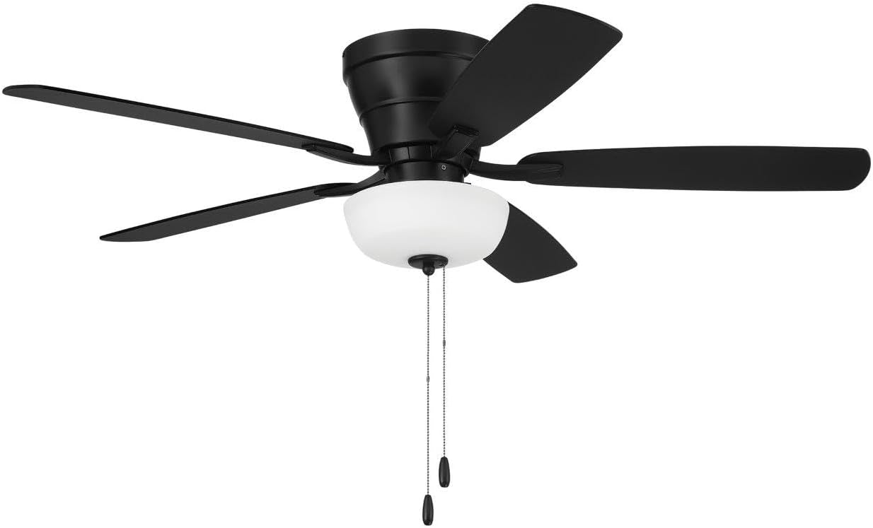 Craftmade 52' Wheeler Indoor Flush Mount 5 Blade Flat Black Finish Ceiling Fan with Single Bowl Light