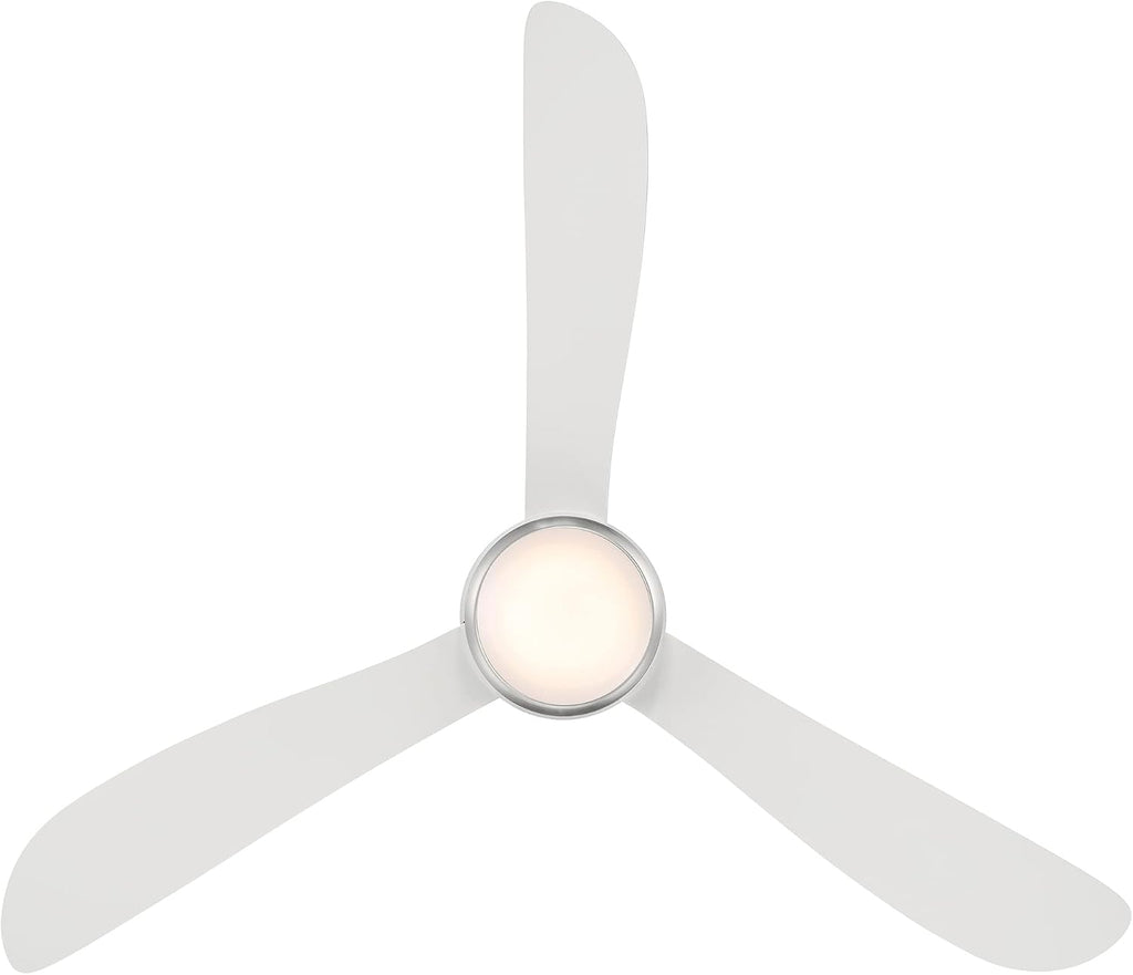 Modern Forms Corona Smart Indoor and Outdoor 3-Blade Flush Mount Ceiling Fan 52in Nickel White 3000K LED Light Kit and Remote Control worksworks with Alexa and iOS or Android App, 52in Blade Span
