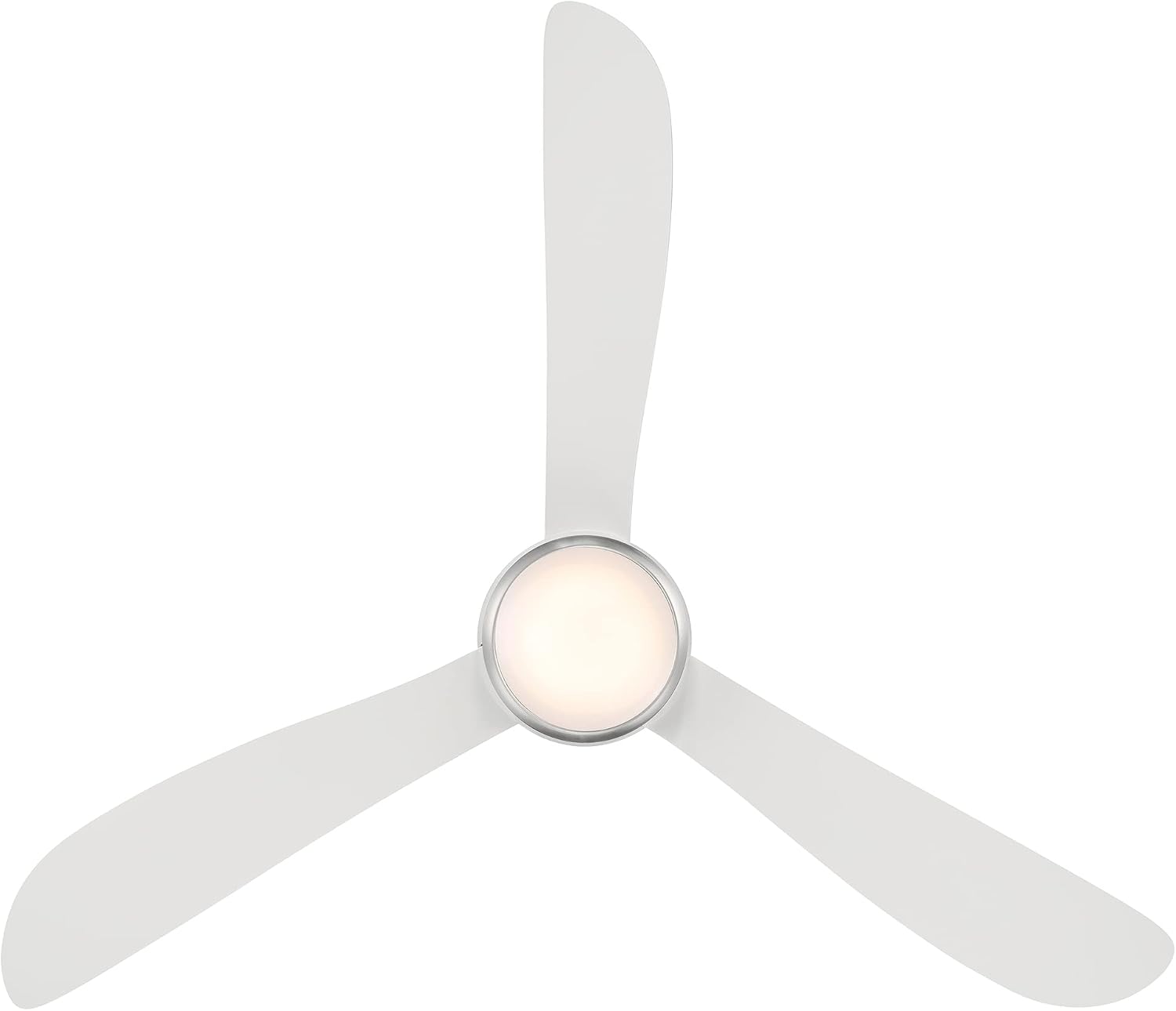 Modern Forms Corona Smart Indoor and Outdoor 3-Blade Flush Mount Ceiling Fan 52in Nickel White 3000K LED Light Kit and Remote Control worksworks with Alexa and iOS or Android App, 52in Blade Span