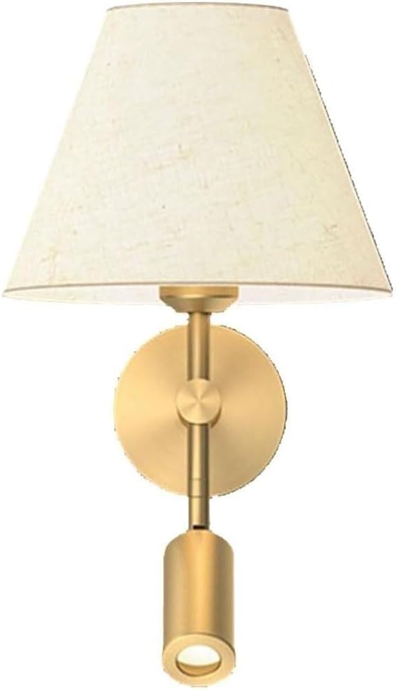 White Fabric Wall Light Modern Brass Reading All Copper Lamps Bedside Sconce with Spotlight Indoor Mounted E27 Base Lighting for Living Room Restaurant Loft Kitc Oldsix-66