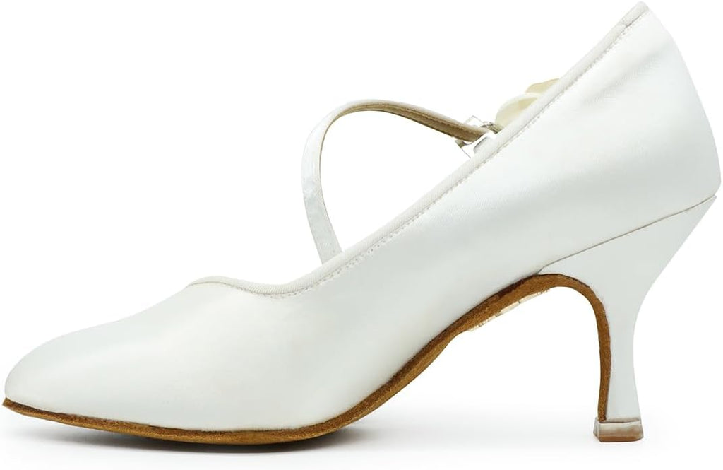 Women's Satin Wedding Pump with Floral Rose Practice Latin Jazz Waltz Ballroom Dance Shoes Performance Kitten Heel #1322