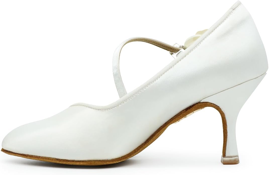Women's Satin Wedding Pump with Floral Rose Practice Latin Jazz Waltz Ballroom Dance Shoes Performance Kitten Heel #1322