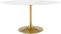 Modway Lippa 60' Oval-Shaped Mid-Century Modern Dining Table with White Wood Top and Gold Base