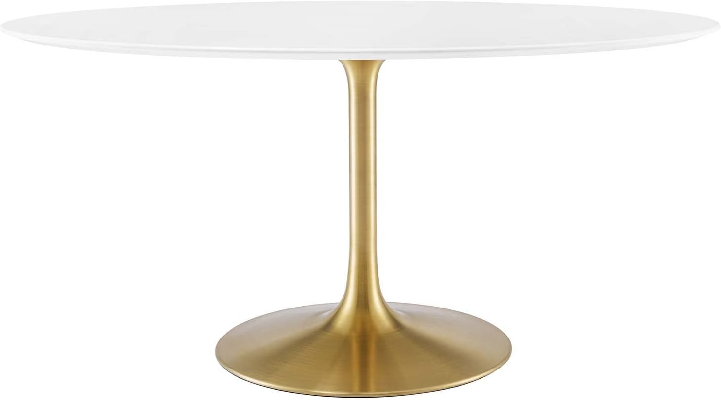 Modway Lippa 60' Oval-Shaped Mid-Century Modern Dining Table with White Wood Top and Gold Base