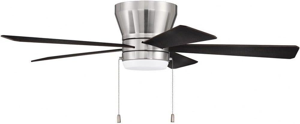 Craftmade 52' Merit MER52BNK5 Hugger/Flushmount, Indoor, Reversible Ceiling Fan, Brushed Polished Nickel Finish, Black Walnut/Grey Walnut Blades Included, Integrated 18W dimmable LED Light Included