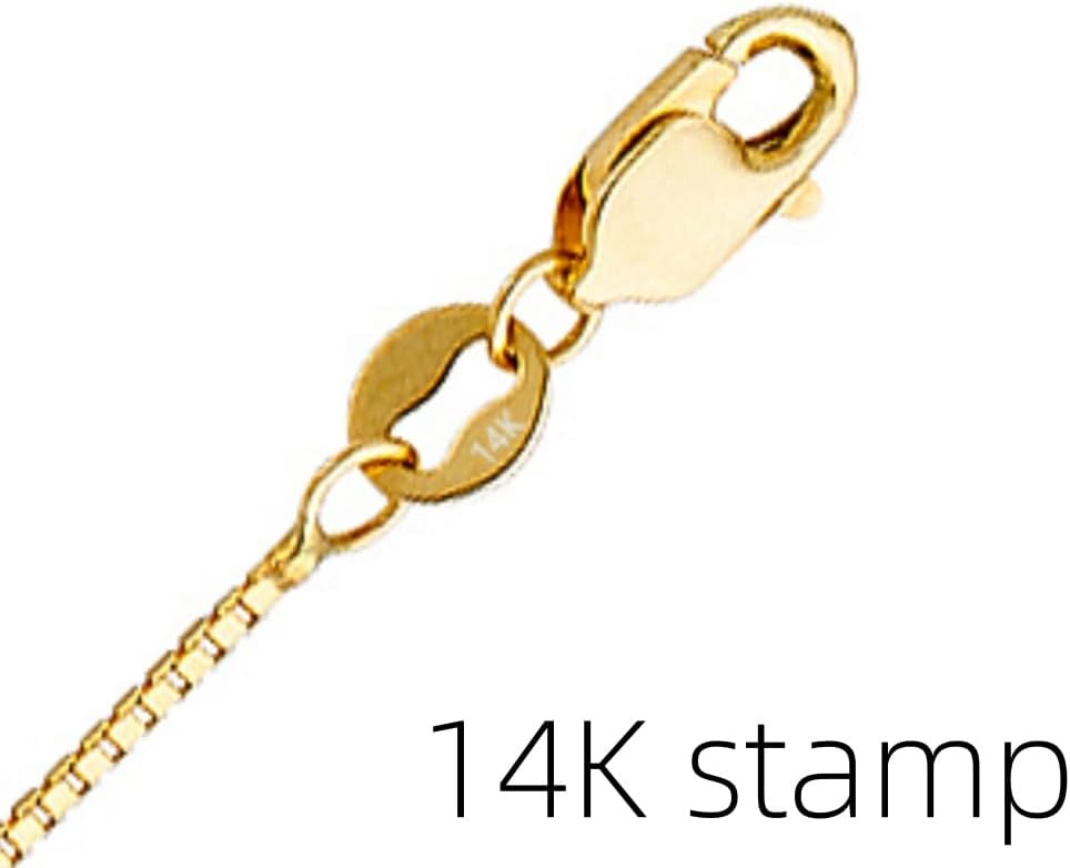 14k Yellow/White/Rose Gold Chain Box Necklace Link, Lobster Claw Clasp, Jewelry Gift for Women Men, Thickness 0.7/0.95/1.2/2 mm, Length 16-24 inch