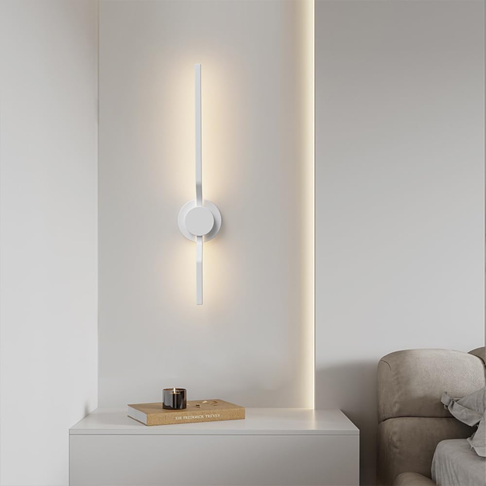 Modern Linear LED Wall Light, Geometric Long Strip Wall Lighting Fixtures, Dimmable Ultra-Thin Metal Wall Sconces with Remote, Indoor Decorative Wall Amp for Bedroom Bedside