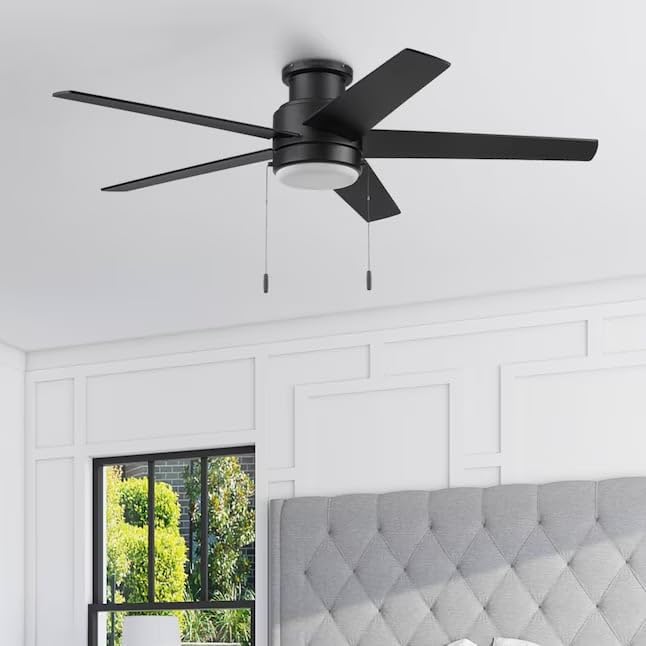 Harbr.Breeze Fairbanks Easy2Hang 52-in Color-Changing Integrated LED Outdoor Flush Mount Matte Black with Black/Sable Blades Ceiling Fan With Light (5 -Blade)