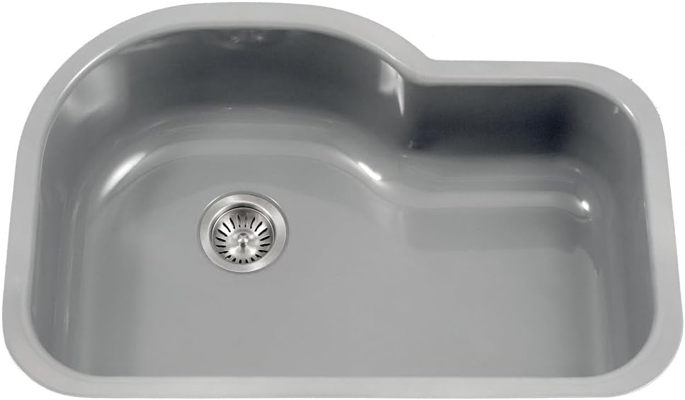 Houzer Porcela Slate Porcelain Enamel Steel Kitchen Sink: 31 Inch Undermount Single Bowl Offset Sink, Durable & Versatile, Essential for Home & Apartment: PCH-3700 SL