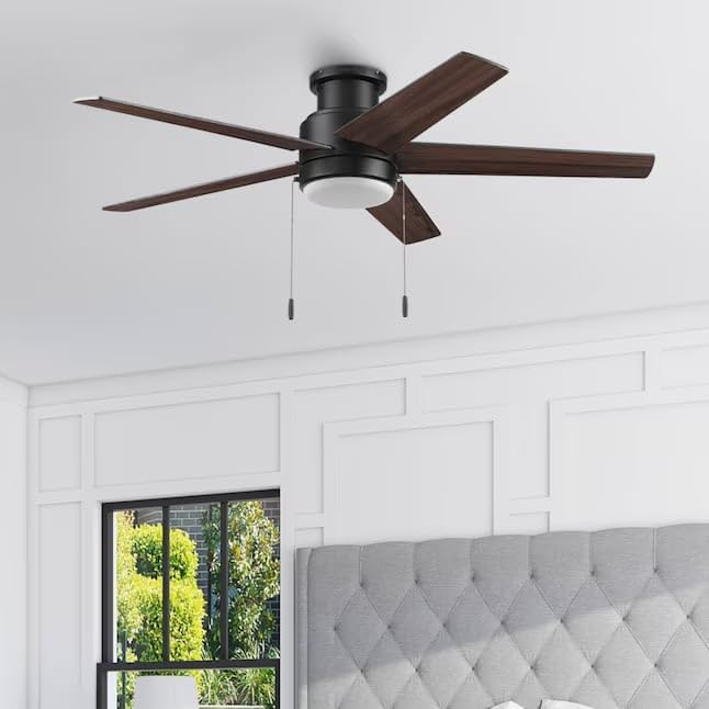 Harbr.Breeze Fairbanks Easy2Hang 52-in Color-Changing Integrated LED Outdoor Flush Mount Matte Black with Black/Sable Blades Ceiling Fan With Light (5 -Blade)