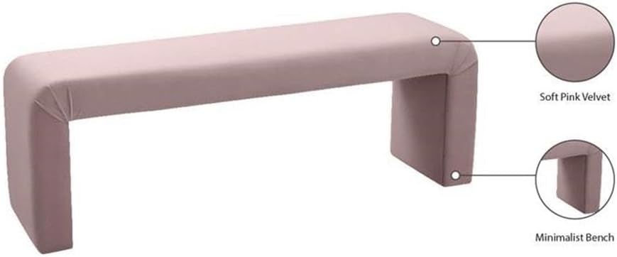 Meridian Furniture Minimalist Collection Modern | Contemporary Velvet Upholstered Bench, 53' W x 14.75' D x 18.25' H, Pink
