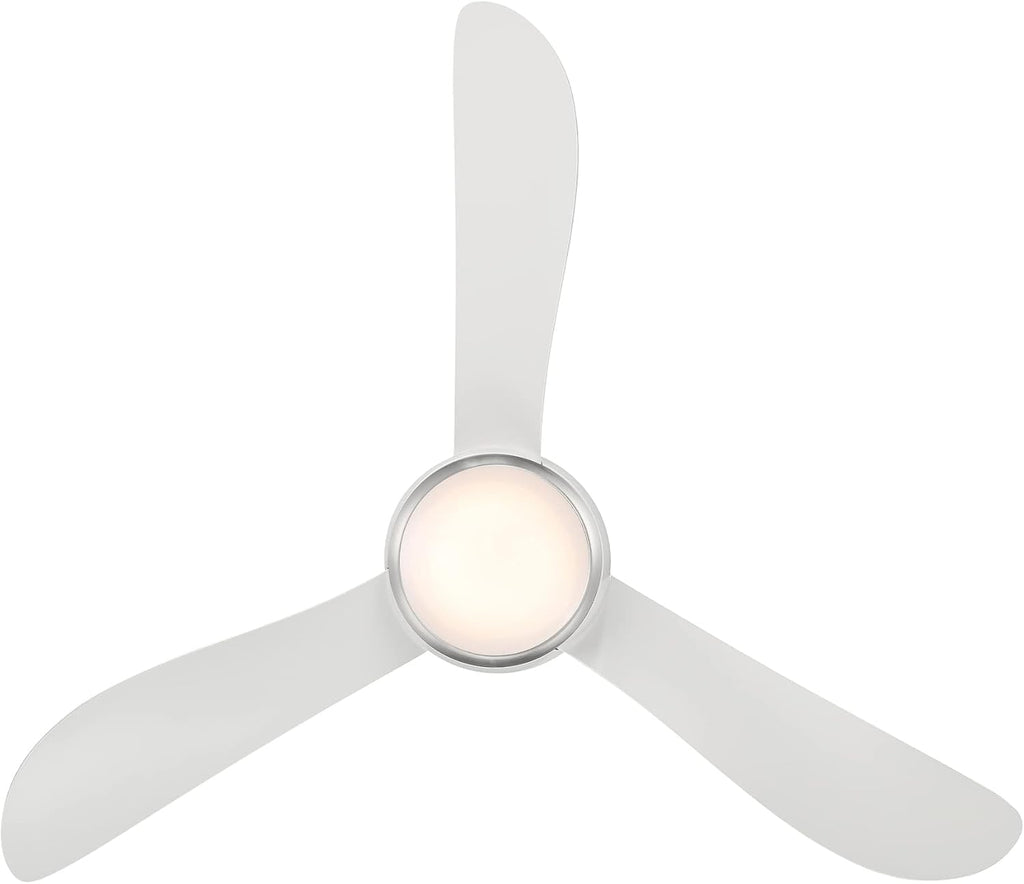 Modern Forms Corona Smart Indoor and Outdoor 3-Blade Flush Mount Ceiling Fan 44in Brushed Nickel White 3500K LED Light Kit and Remote Control works with Alexa and iOS or Android App
