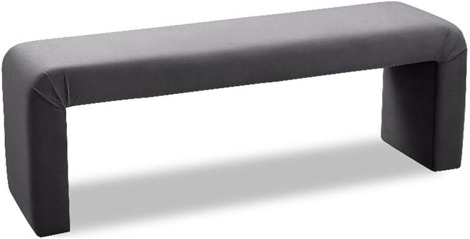 Meridian Furniture Minimalist Collection Modern | Contemporary Velvet Upholstered Bench, 53' W x 14.75' D x 18.25' H, Grey