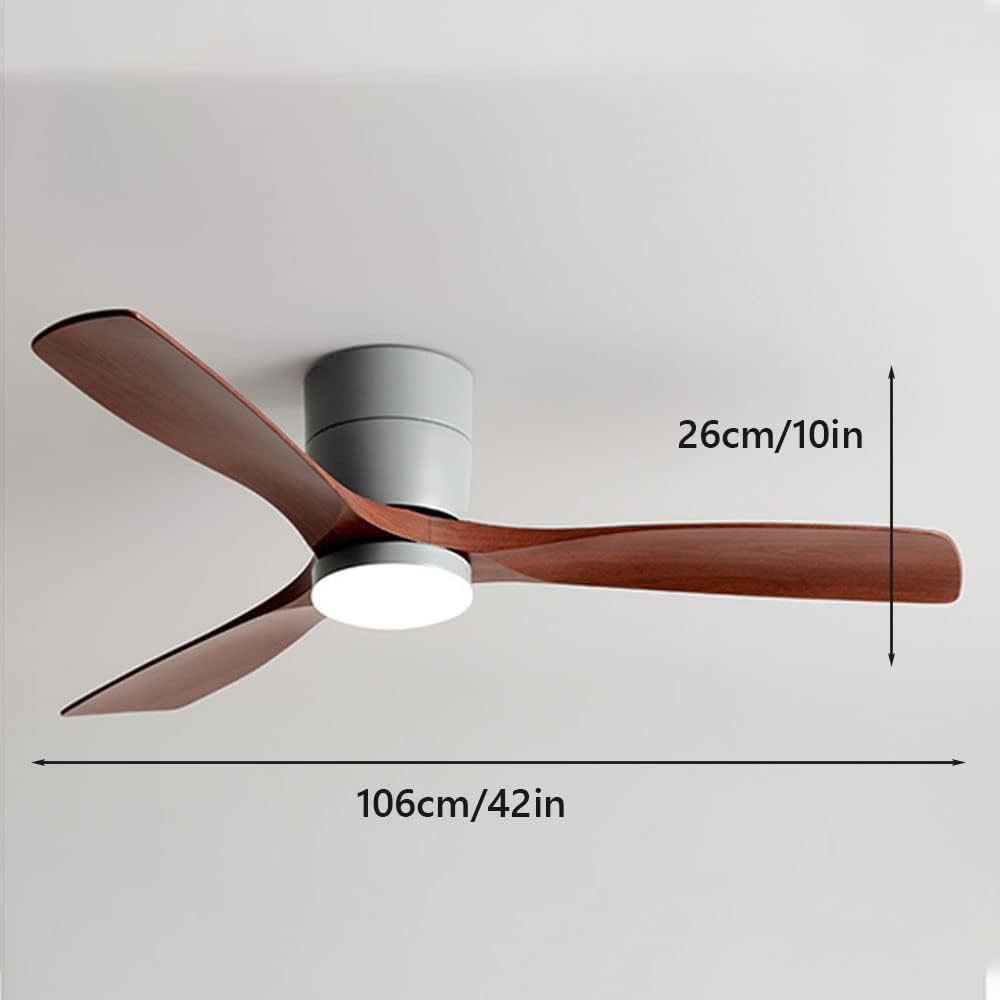 Dimmable Smart Ceiling Fan with Lights Imitation Wood Hardware Ceiling Fan Light LED with Remote 42 Inch Living Room Ceiling Fan Modern Outdoor for Patios Ceiling Fan with Lights