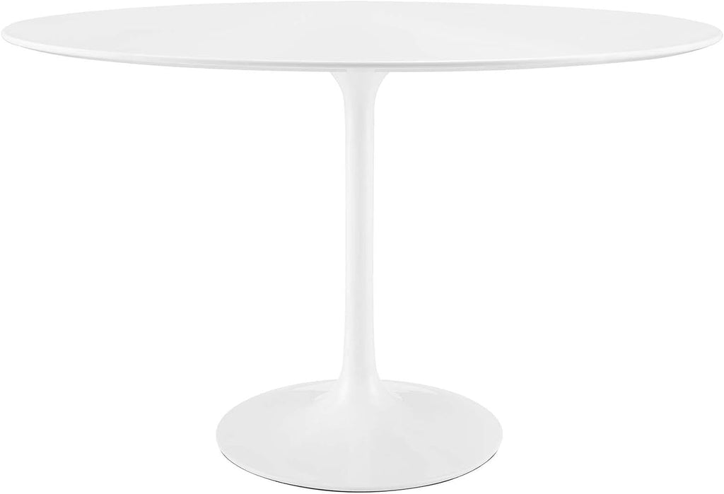 Modway Lippa 48' Mid-Century Modern Dining Table with Oval Top and Pedestal Base in White