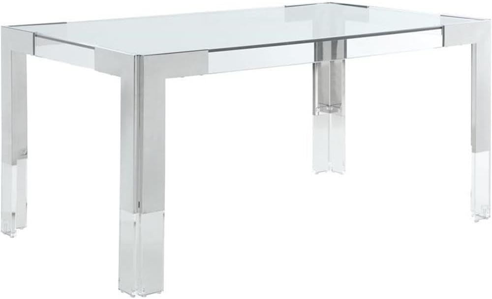 Meridian Furniture Casper Collection Modern | Contemporary Stainless Steel & Acrylic Glass Top Dining Table, 60' W x 36' D x 29.5' H, Chrome