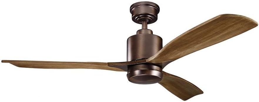 Kichler Ridley II 52 in Ceiling Fan with Light, 3-Blade LED Indoor Modern Mid-Century Fan in Antique Pewter with Weathered White Walnut Blades, Dimmable 3000K Light, 300027AP