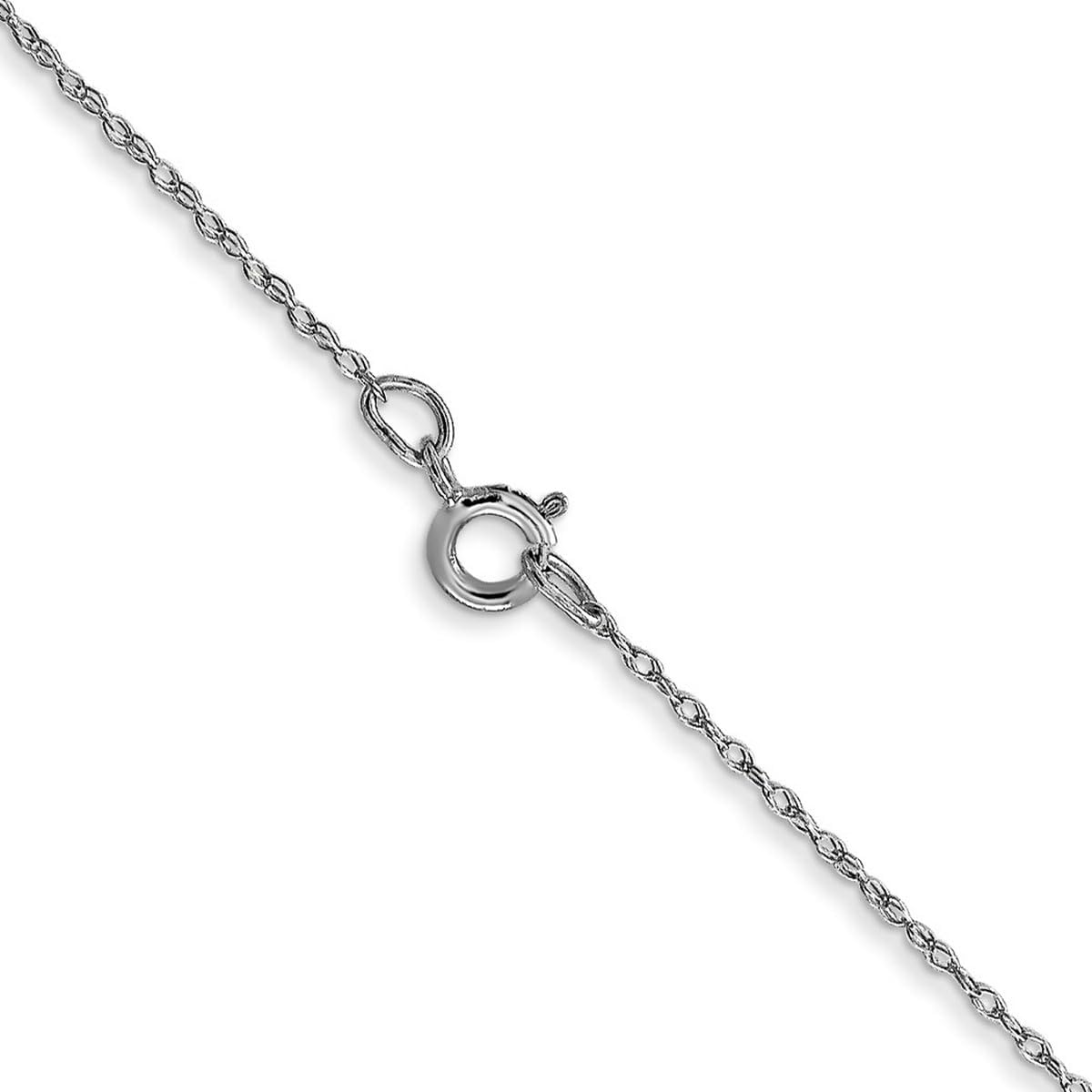 JewelryWeb 14K White Gold Solid Polished Carded Cable Rope Chain Necklace 0.5mm Spring-Ring Chain Necklace for Women and Men