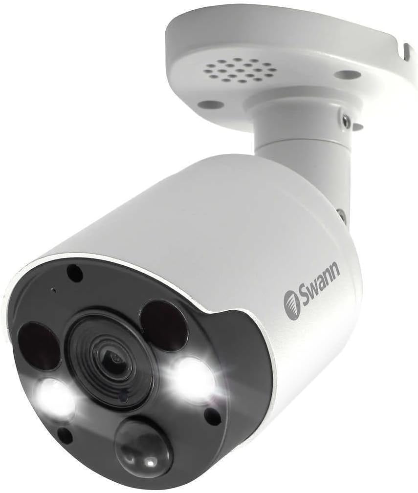 Swann Indoor/Outdoor Home Security 4K Ultra HD NVR Wired Bullet Camera and Spotlight, Color Night Vision, Heat & Motion Sensing Light, 2-Way Audio, Siren, Compatible w/NVR w/PoE, SWNHD-887MSFB 2 Pack