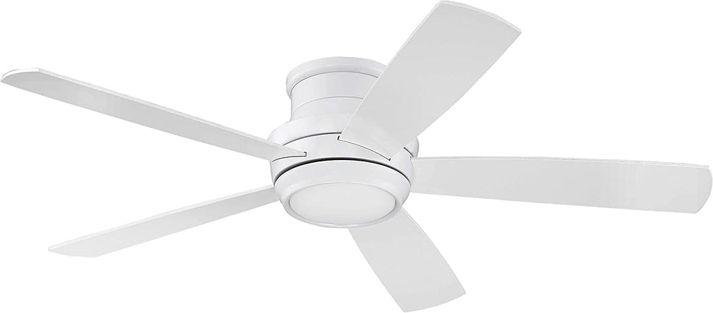 CRAFTMADE TMPH52W5 I Tempo 52 Inch 5 Blade Hugger Ceiling Fan with Remote Control - White Finish I 3 Speed Reversible Motor I Contemporary I With Dimmable LED Light I