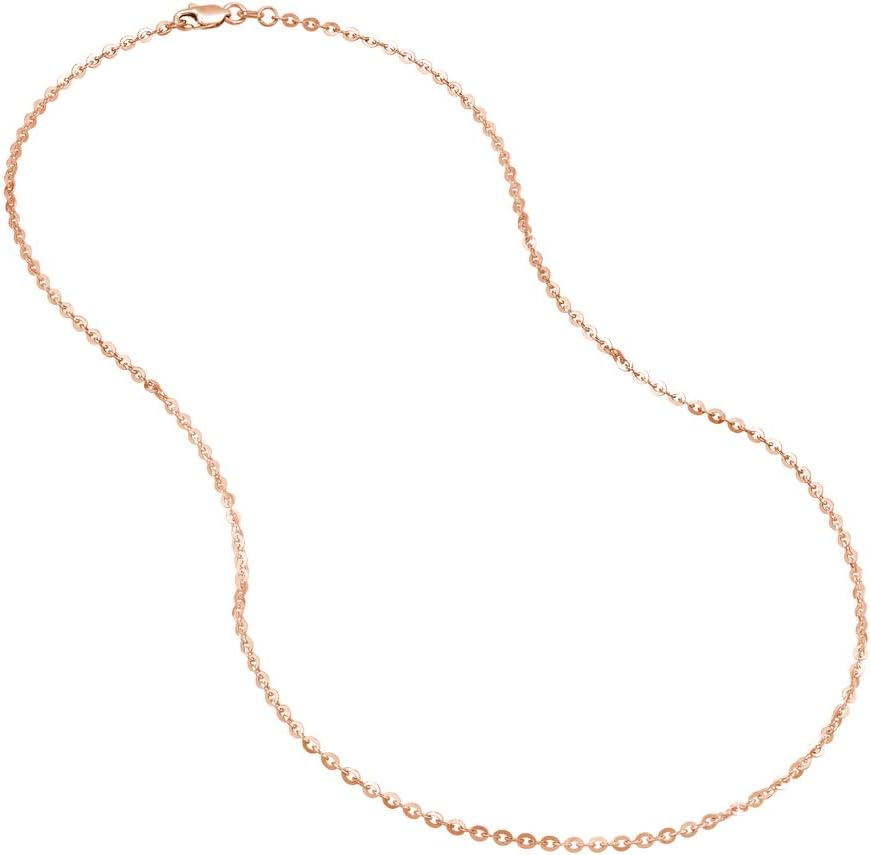 JewelryWeb 14k Rose Gold 2mm Crystal Sparkle-Cut Cable Chain Necklace Lobster Lock Closure Chain Necklace for Women and Men