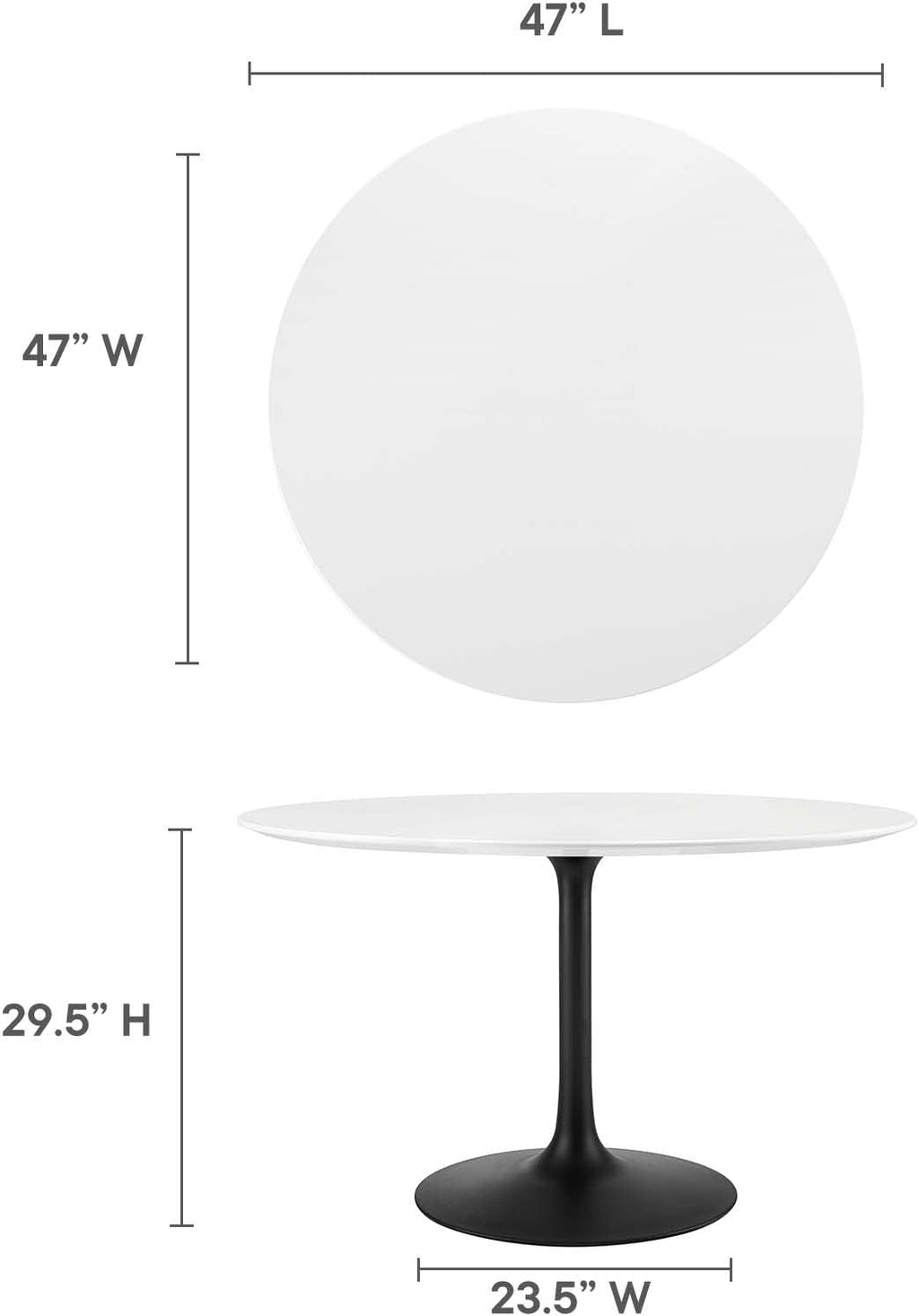 Modway Lippa 47' Round Wood Dining Table, White Top, Black Base