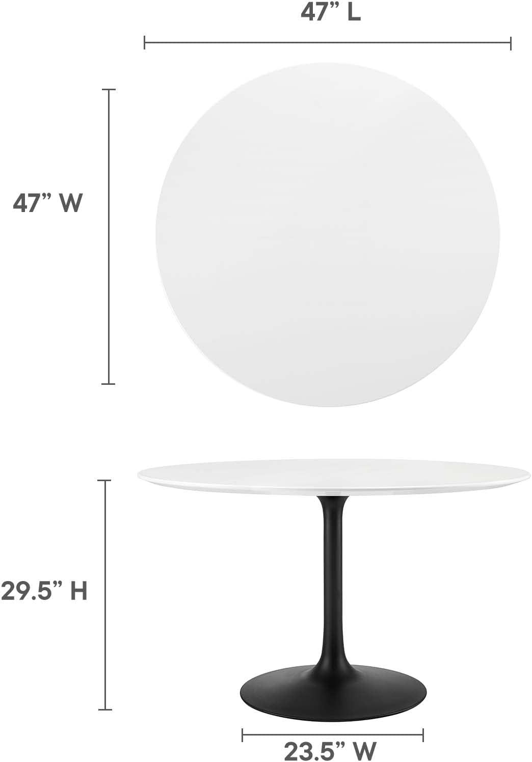 Modway Lippa 47' Round Wood Dining Table, White Top, Black Base