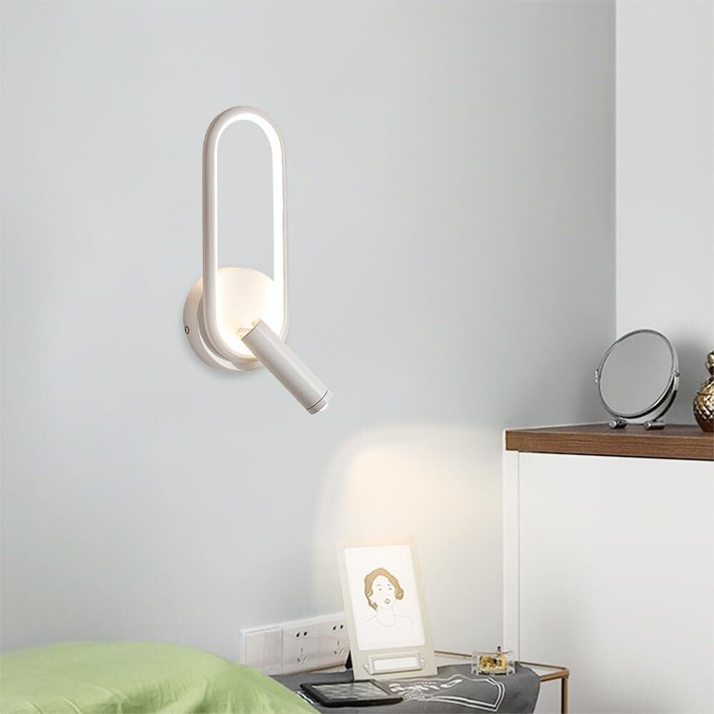 Modern Ring LED Wall Light, Metal Linear Wall Lamps with Swivel Spotlight, Indoor Wall Lighting Fixtures, 3-Color Temperature Wall Mounted Lamp for Living Room Bedroom Porch Hallway Bedside