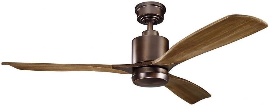 Kichler Ridley II 52 in Ceiling Fan with Light, 3-Blade LED Indoor Modern Mid-Century Fan in Antique Pewter with Weathered White Walnut Blades, Dimmable 3000K Light, 300027AP