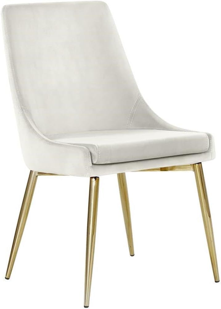 Meridian Furniture Karina Collection Modern | Contemporary Velvet Upholstered Dining Chair with Sturdy Metal Legs, Set of 2, 19.5' W x 21.5' D x 33.5' H, Cream