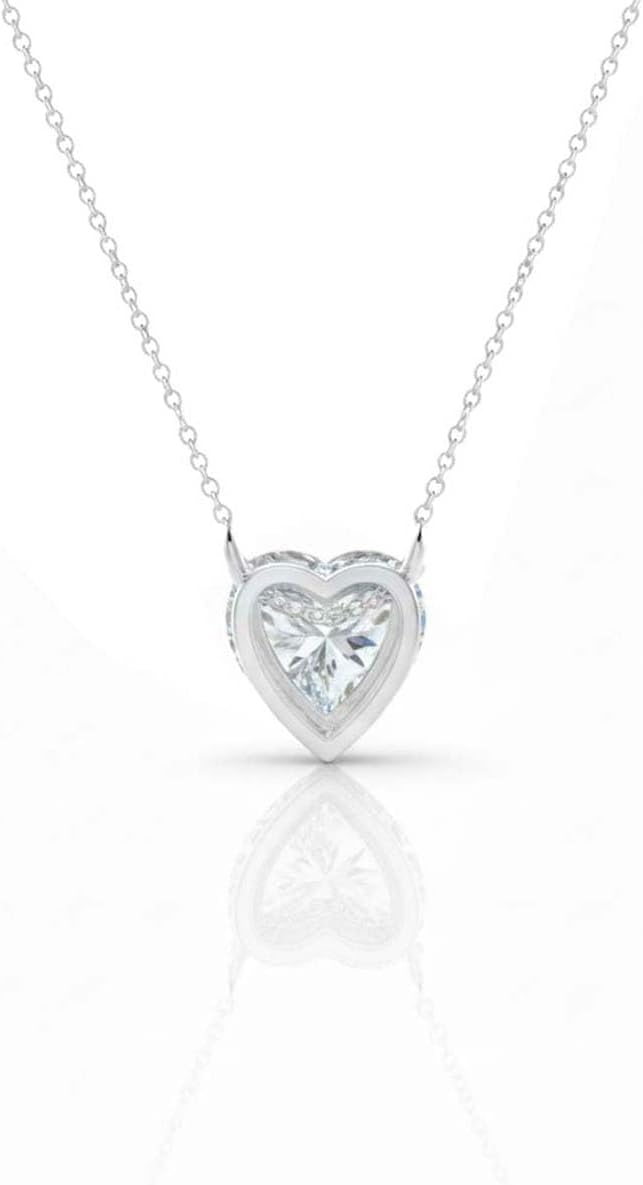 Aone Jewelry 3 Ct Heart Shape Moissanite Solitaire Pendant Necklace for Women, EF-VS1 Clarity, 14K Gold Over 925 Sterling Silver with Silver Cable Chain, Rose, White & Yellow Gold